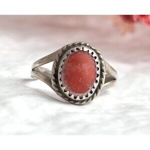 Carnelian Accented Split Shank Sterling Silver 925 Vintage Ring - sz 5.75
